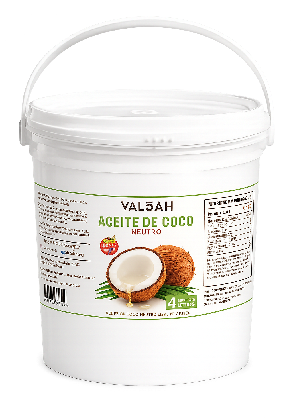 Balde de Aceite de Coco Neutro Valoah de 4 litros